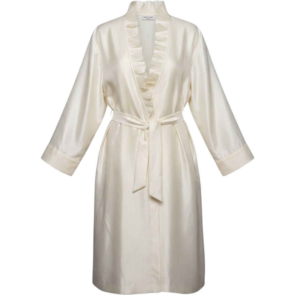 Vintage Montgomery Ward Ivory Satin Ruffle Long‎ Robe Medium 14-16 Bridal Cream